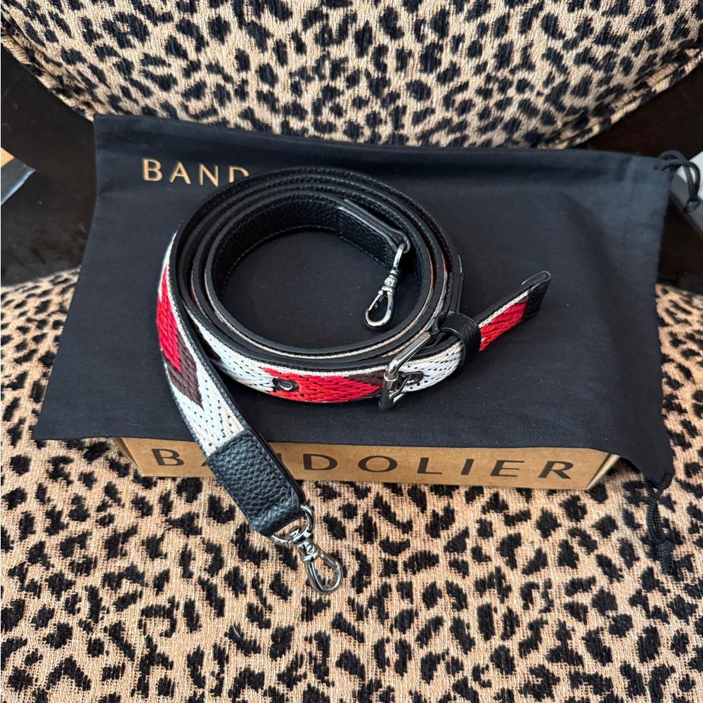 Bandolier Black, Red & White/Brown Leather Crossbody Strap